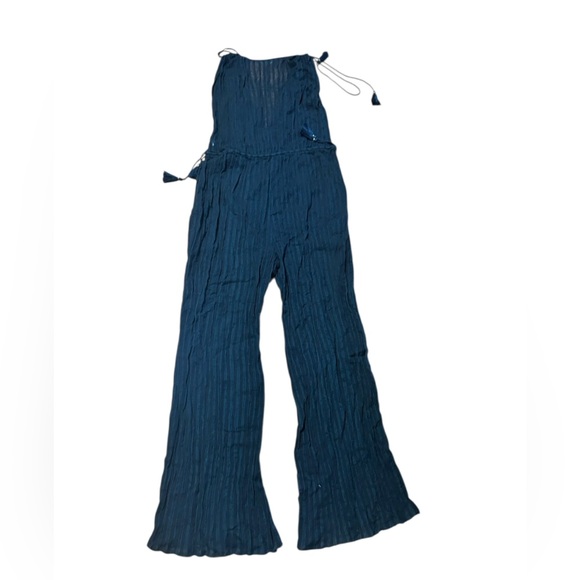 Ulla Johnson Navy Striped Jumpsuit Size 8 NWOT Tassels V Neck - Picture 9 of 11